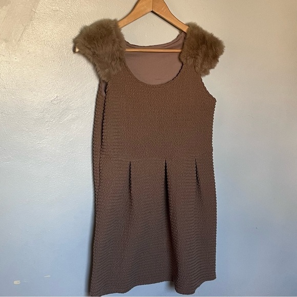 Authentic Rabbit Fur A-Line Mini Scoop Neckline Stretch Dress Brown Small - Picture 3 of 13